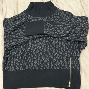 Black Mock Neck Leopard Print Sweatshirt
